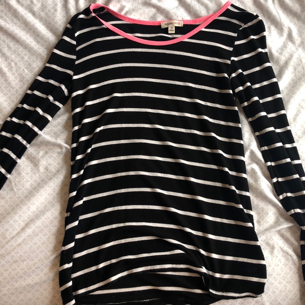 Black, white, and pink stripped long sleeve shirt